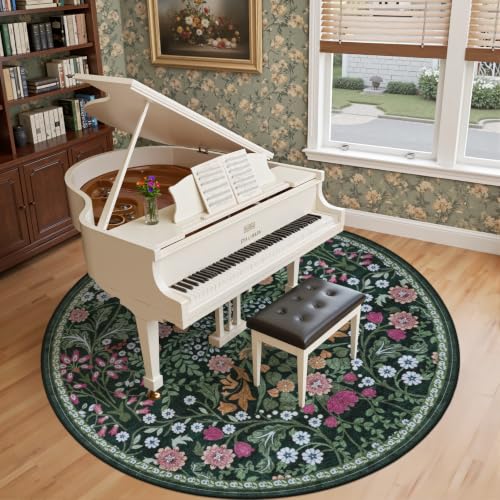 PLHXFR Round Area Rug Living Room: 8 ft Floral Washable Carpet Dark Green - color: Dark Green, size: 8' (Round)
