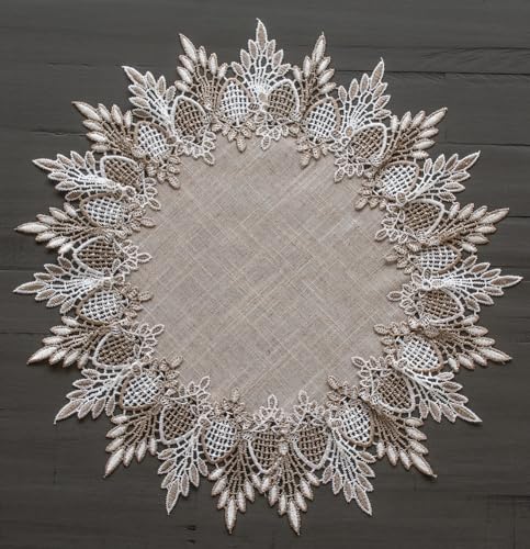 Lace Doily Neutral Earth Tones Table Topper Scarf Place Mat Round Doily (16 inch Round) (Pack of 2) - size: 16" Round (Pack of 2)