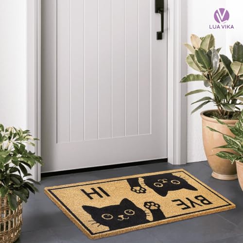 Funny Coir Door Mats Outside and Inside, Hi Bye Cat, 17 x 30 in - color: Hi Bye Cat