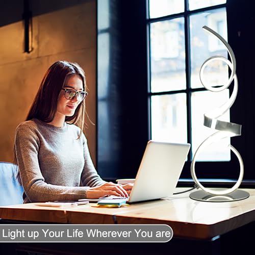 20W Modern Table Lamp,2700LM 3 Colors Remote Stepless Dimmable Bedside Lamp, Chrome LED Art Desk Lamp 21.4 Inch with Touch Switch for Living Room,Bedroom - color: Chrome(Remote)