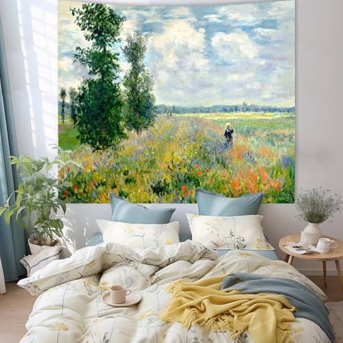 Apdidl Monet Garden Tapestry for Bedroom, Nature Floral Art Wall Hanging - color: Monet Garden Tapestry, size: 60"L x 51"W