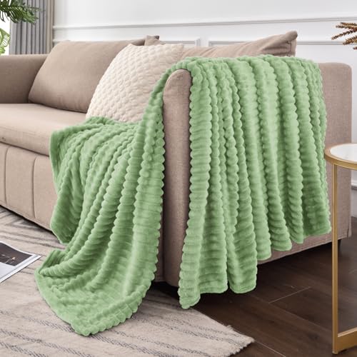 BEDELITE 3D Ribbed Apple Green Fleece Twin Blanket for Couch, 60x80 Inch - color: Apple Green, size: Twin(60"x80")