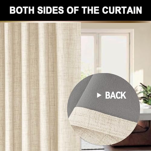 100% Blackout Shield Linen Textured Total Blackout Curtains 96 Inches Long - color: Alba | Butter Cream, size: 50"W x 96"L (Pack of 2)