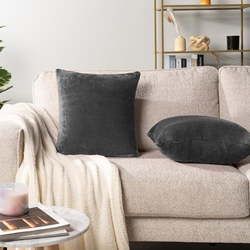 PAVILIA Dark Gray Decorative Throw Pillow Covers 18x18 Set of 2, Plush Cozy - color: Charcoal Gray, size: 18" x 18" (Pack of 2)