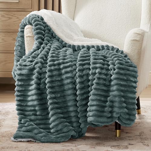 Bedsure Soft Sherpa Blanket Fluffy Throw Dark Green 50"x60" - color: 04 - Dark Green, size: Throw (50" X 60")