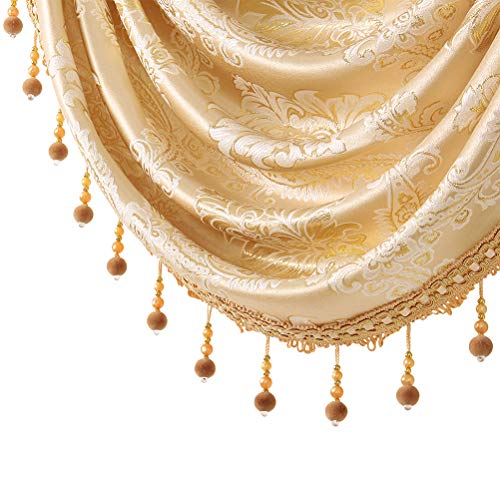 ELKCA European Style Golden Jacquard Swag Waterfall Valance for Living Room Bedroom Curtains Damask Curtain Valance for Kitchen (Damask-Golden, W118Inch, 1 Panel) - color: Valance,damask-golden, size: 118"W x 43"L (Pack of 1)