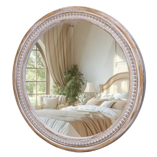 36 Inch Large Round Wood Mirror, Rustic Farmhouse Circle Mirrors for Wall - color: C - 36 in