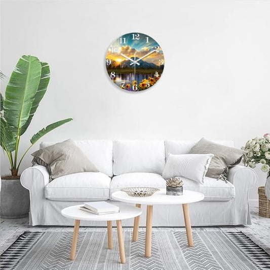 XFM Nature Landscape Wall Clock 16 Inch Sunrise Mountain - color: Yellow3, size: 16 Inch