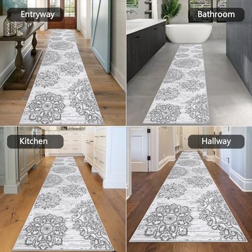 HEBE Hallway Runner Rug 2'8''x14', Washable Non Slip Kitchen Rug Runner - color: Grey, size: 2'8" x 14' (Rectangular)