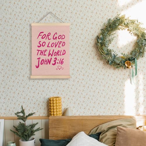 Supwhd Christian Wall Decor, Trendy Preppy Pink Bible Verse Wall Art With Wooden Poster Hanger, Pink Preppy Wall Decor, Christian Wall Art for Girls Room Dorm Decor, 12x16 - color: Preppy Pink, size: 16"L x 12"W