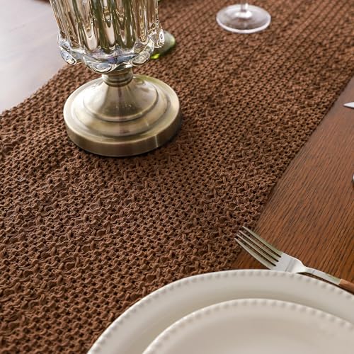 Simple&Opulence Boho Macrame 100% Cotton Table Runner - 12 x 72 Inch, Woven Farmhouse Table Runner with Fringed Edges for Bohemian Rustic Wedding, Bridal Shower, Dinner (Brown) - size: 12"x72", style: Cotton / Brown