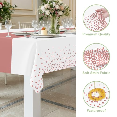 Smiry Disposable Rectangle Plastic 54 x 108 Inch Table Cloth 3 Pack - color: White and Rose Gold
