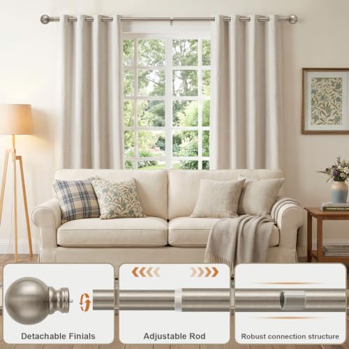Brushed Nickel Curtain Rods for Windows 48 to 84 Inch Adjustable - color: Brushed Nickel, size: 16"-88"|1 Pack