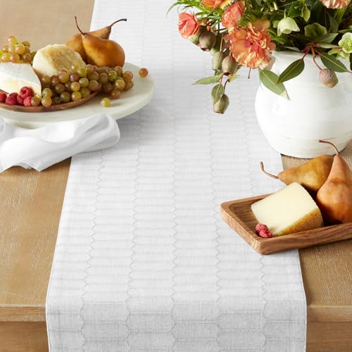 Martha Stewart Honeycomb Modern Farmhouse Reversible Table Runner, White, 15"x72" - color: White