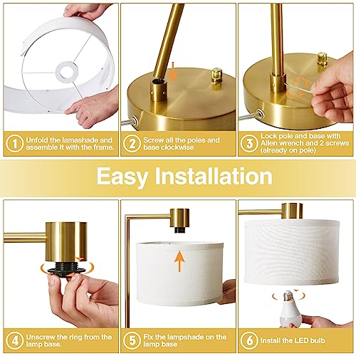 Gold Table Lamp Set of 2, Dimmable Bedside Lamps for Night Stands, USB A+C - color: Gold