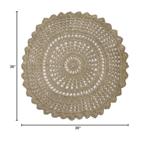 THE BEER VALLEY Jute Hand Crochet Rug 3 Feet Round - Natural - color: Natural, size: 3' (Round)