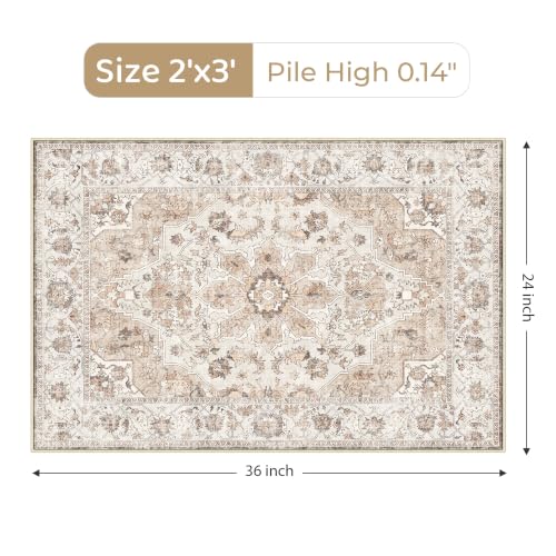 Washable Hallway Runner Rug 2x3: Non Slip Runner Rugs with Rubber Backing - color: Beige, size: 2' x 3' (Rectangular)