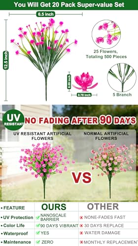 20 Bundles Artificial Flowers for Outdoors, Summer Spring Grass Camellia - color: Pink, size: 20 Bundles