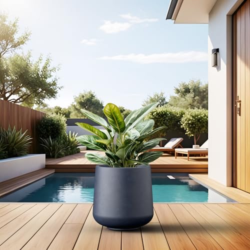 Kante Accent Round Curved Charcoal Concrete Planter 13" Dia, Outdoor - color: Charcoal, size: 13" D