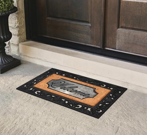 A1HC Natural Coir and Rubber Door Mat, 23" x 38", Thick Durable Welcome Doormats for Indoor Outdoor Entrance, Heavy Duty, Thin Profile Door Mat, Easy to Clean, Long Lasting, Front Door Entry Doormat - color: Black Floral Border, size: 1'11" x 3'2" (Rectan