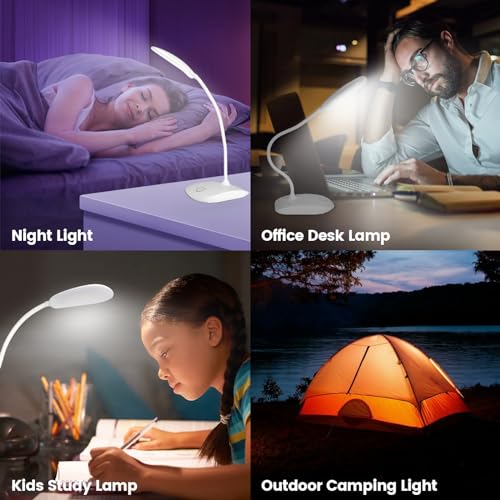 Portable Battery Powered Desk Lamp Small Rechargeable LED Table Light - color: White (2PACK)