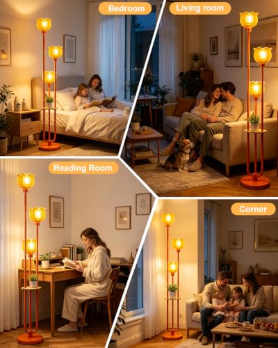 Lightdot Globe Floor Lamp with LED Bulbs Included, Dimmable Floor Lamps,Unique Modern Standing Tall Lamp for Bedroom Living Room/Sofa Beside/Corner Decor-Gold - color: 3U Orange Lotus-Orange