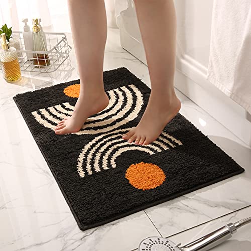 Boho Bathroom Rugs Non-Slip Abstract Bath Rugs Microfiber Cute Mat Black Washable for Tube/Washbasin/Toilet (Black-Music, 20"X32") - color: Black-music, size: 1'8" x 2'8" (Oblong)