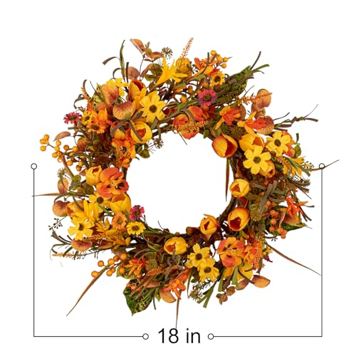 Yawwind 18 Inches Fall Wreath Autumn Wreath Farmhouse Fall Floral Wreaths - size: 18 Inches