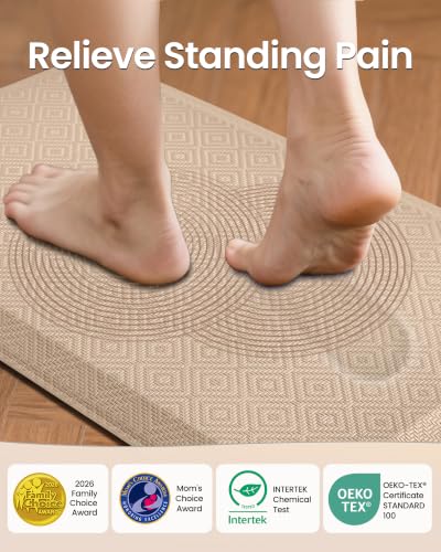 Ophanie Kitchen Mats for Floor,3/4 inch Thick,20x48 Anti Fatigue Cushioned Mat,Kitchen Rugs,Waterproof,Comfort Ergonomic Standing Mat for Office,Home,Sink with 99+ Pairs of Anti-Slip Bottom Ridges - color: Beige, size: 20"L x 48"W x 0.8"Th