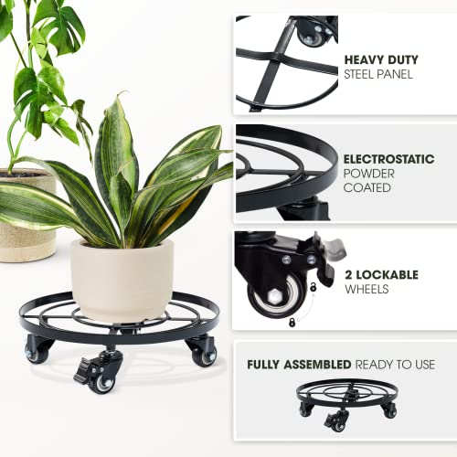 Idzo Round Heavy Duty Plant Caddy with Wheels, Cast Iron Plant Dolly, Plant Stand with Wheels, Load Capacity 180 Lbs, Repositioning Heavy Pots, Hauling Heavy Household Items, 14 Inch - Black - color: ROUND CAST IRON BLACK, size: 14 INCH