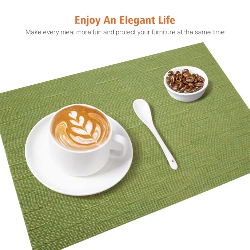 Green Vinyl Placemats Set of 8,Washable Dining PVC Table Mats - color: A-green, size: 8PCS 12"Wx18"L
