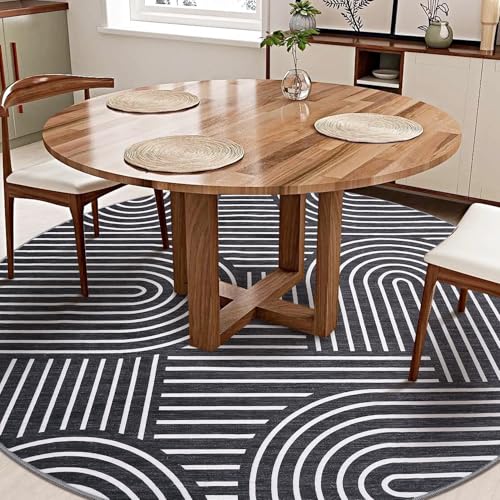 ROYHOME Modern 6ft Round Washable Rug for Living Room Soft Non Slip, Black - color: Black, size: 6' (Round)