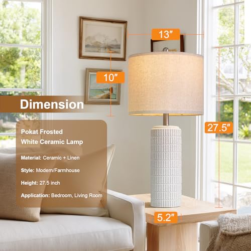 PoKat 27.5'' Tall Table Lamps for Living Room Set of 2, Stone-Like Ceramic Bedroom Lamps for Night Stands, Farmhouse Bedside Lamps for Bedroom Living Room, Nightstand Lamps for End Table, Hallway - color: Stone White