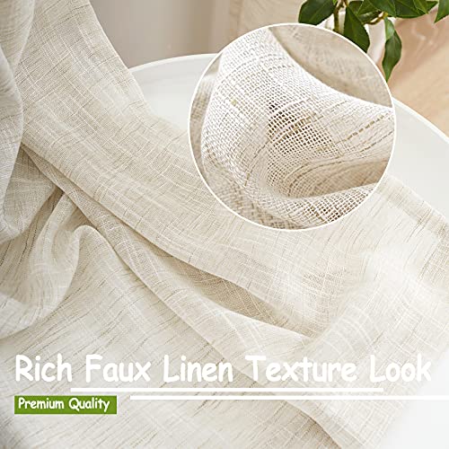 Linen Semi Sheer Curtains for Living Room 52x84" Natural Farmhouse Privacy - color: Natural - Rod Pocket, size: 52"W x 84"L (Pack of 2)