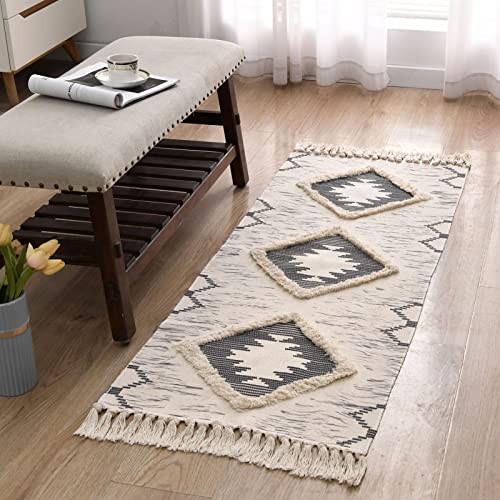Boho Runner Rug 2'x5', Washable Hallway Rug Runner Non Slip Rubber Backed, Kitchen Farmhouse Area Rug Floor Mat with Tassels, Tufted Woven Cotton Entryway Carpet, Grey - color: Grey, size: 2' x 5' (Runner)