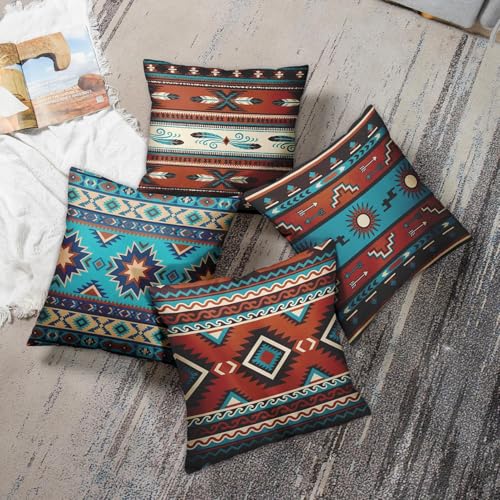 Throw Pillow Covers, Boho Geometric, Set of 4, 18"x18" - color: Southwestern Tribal