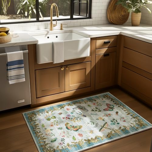 2x3 Washable Throw Rugs for Entryway: Door Mat Indoor Entrance Small Area Rug Non-Slip Low Pile Soft Kitchen Rug for Front Door Indoor Entrance Bedside Entry Kids Room - color: Butterfly-blue, size: 2' x 3' (Rectangular)