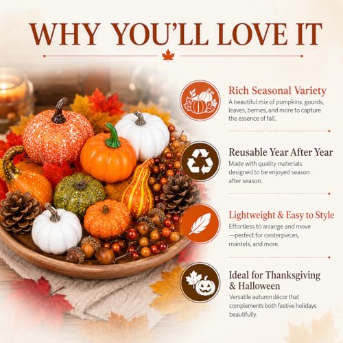 120-Piece Fall Harvest Decor Set with Artificial Mini Pumpkins and Gourds