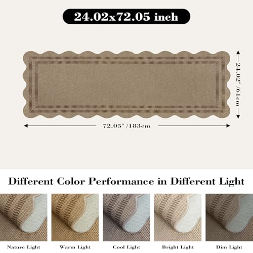 Scalloped Easy Jute 2x6 Kitchen Runner Rug, Washable Rugs for Entryway Non Slip Outdoor Indoor Hallway Rug, Farmhouse Brown Carpet for Entry Bedroom Laundry - color: Brown Geometric-2, size: 2'x6' (Runner)
