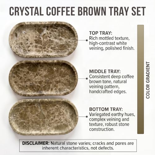 YKAJO Crystal Coffee Brown Oval Marble Tray, 11.8x5.9 Perfume Organizer - color: Crystal Coffee Brown, size: 11.8" x 5.9" x 0.6"
