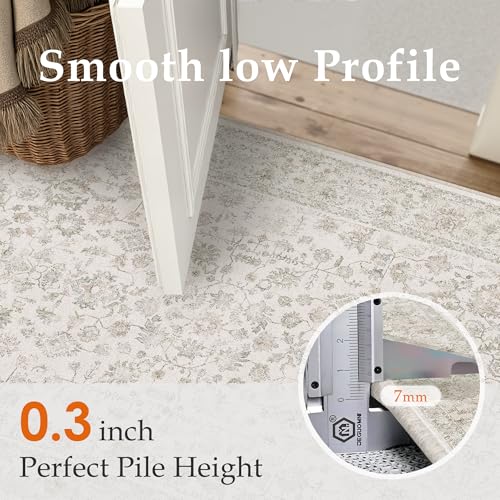 PureCozy 2x3 Beige White Area Rug Washable Vintage Non Slip Carpet - color: Beige-white, size: 2' x 3' (Rectangular)