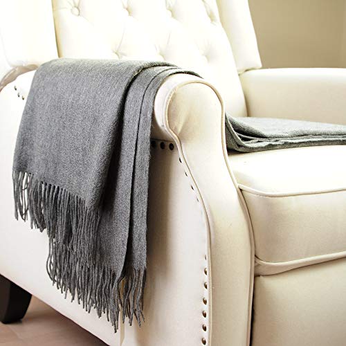 CUDDLE DREAMS Premium Cashmere Throw Blanket with Fringe (Gray) - color: Gray