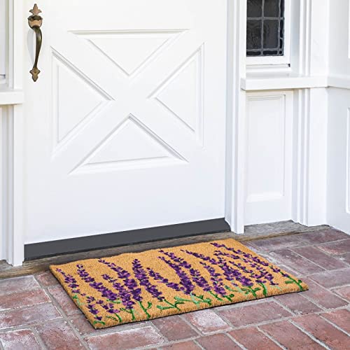 Juvale Lavender Floral Door Mat - 17 x 30 in, Purple Coir - Welcome Mat for Front Door & Entryway - Coir Doormat for Patio & Porch - color: Purple