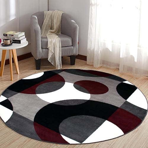 Rugshop Circles Modern Soft Living Room Bedroom Round Rug Burgundy 6'6" - size: 6'6" (Round)