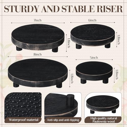 Geetery 4 Pcs Wooden Risers for Display Wood Pedestal Stand, Black - color: Black