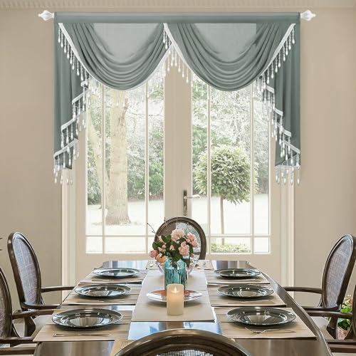 VOGOL Sheer Waterfall Valance for Living Room, 59 x 43, 1 Panel, Gray - color: Grey, size: 59"W x 43"L (Pack of 1)