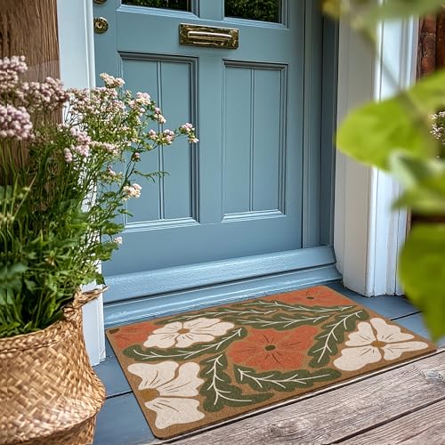 Boho Abstract Floral Door Mat Doormat, Abstract Minimalist Flower Welcome Front Door Mat Indoor Outdoor Entrance, Boho Artificial Coir Doormats Rugs for Porch Entryway Home Decor 30x17in - color: Multi Color