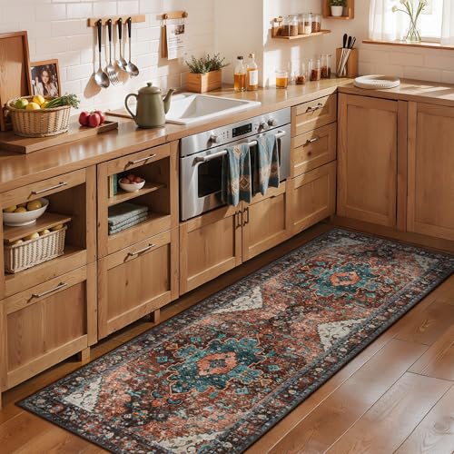 Ciicool 2x6ft Runner Rug,Small Throw Runners for Hallway Kitchen Entryway - color: Brick Red/Dull Teal, size: 2' x 6' (Runner)
