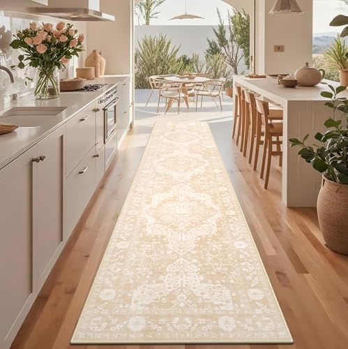 nesrt Boho Washable 2x10 Hallway Runner Rugs, Long Kitchen Rug Non Slip, Farmhouse Faux Wool Thin Printed Entrance Floor Carpet Runners for Entryway Doorway Hall Living Room Bedroom (Cream) - color: Cream, size: 2' x 10' (Rectangular)