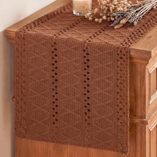 Artoid Mode Caramel Woven Farmhouse Hollow Table Runner 12x36 Inch - color: Caramel, size: 12" x 36", Table Runner